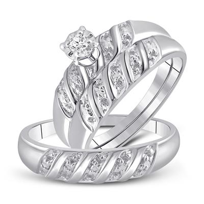 10kt Gold Tri0 Diamond Solitaire Matching Wedding Set 1/20 Cttw