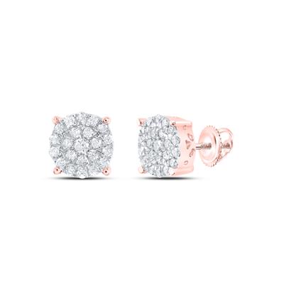 10kt Gold Round Diamond Cluster Earrings 1/2 Cttw