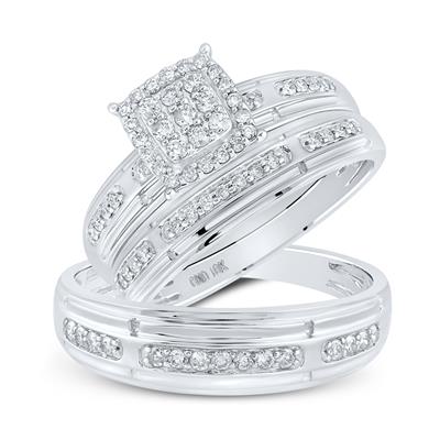 10kt Trio Cluster Matching Wedding Set 1/2 Cttw