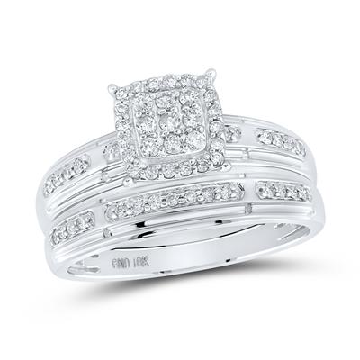 10kt Trio Cluster Matching Wedding Set 1/2 Cttw