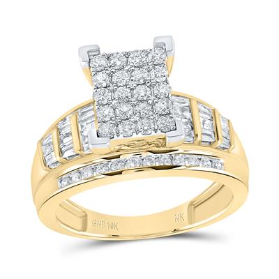 10kt Gold Square Cluster Diamond Engagement Ring 1 Cttw