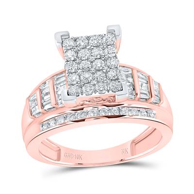 10kt Gold Square Cluster Diamond Engagement Ring 1 Cttw