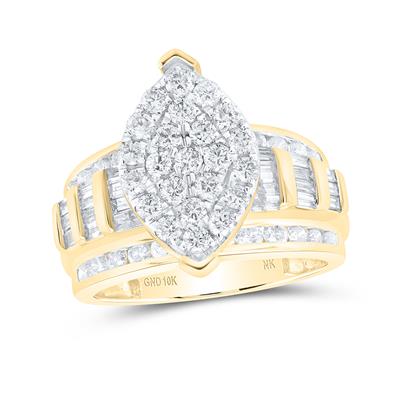 10kt Gold Diamond Marquise Bridal Ring 2 Cttw