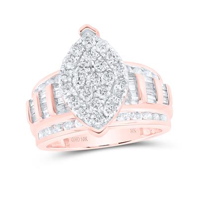 10kt Gold Diamond Marquise Bridal Ring 2 Cttw