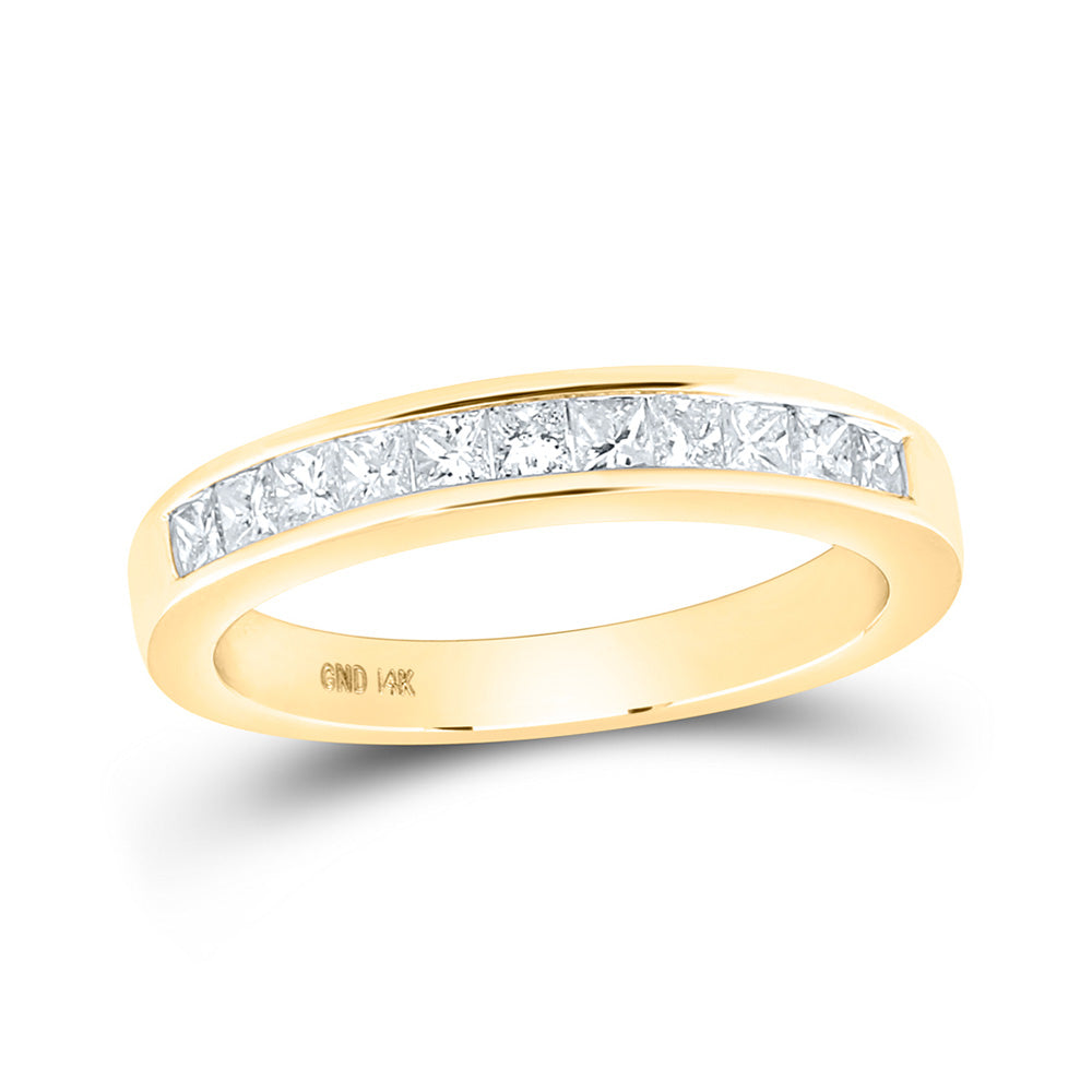 14kt Yellow Gold Womens Princess Diamond Wedding Single Row Band 1/2 Cttw