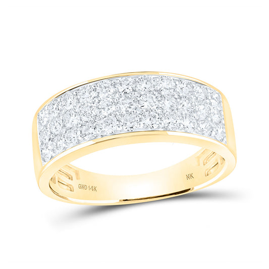 14kt Yellow Gold Mens Round Diamond Pave Band Ring 1-3/8 Cttw