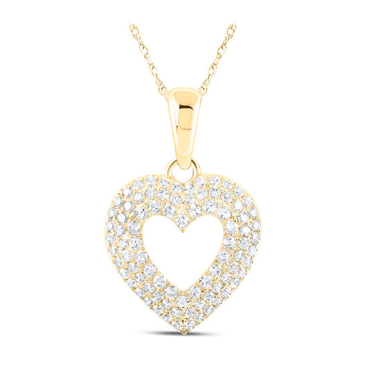 10kt Yellow Gold Womens Round Diamond Heart Pendant 1/2 Cttw