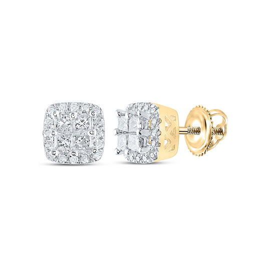 14kt Yellow Gold Womens Princess Diamond Square Earrings 1/2 Cttw