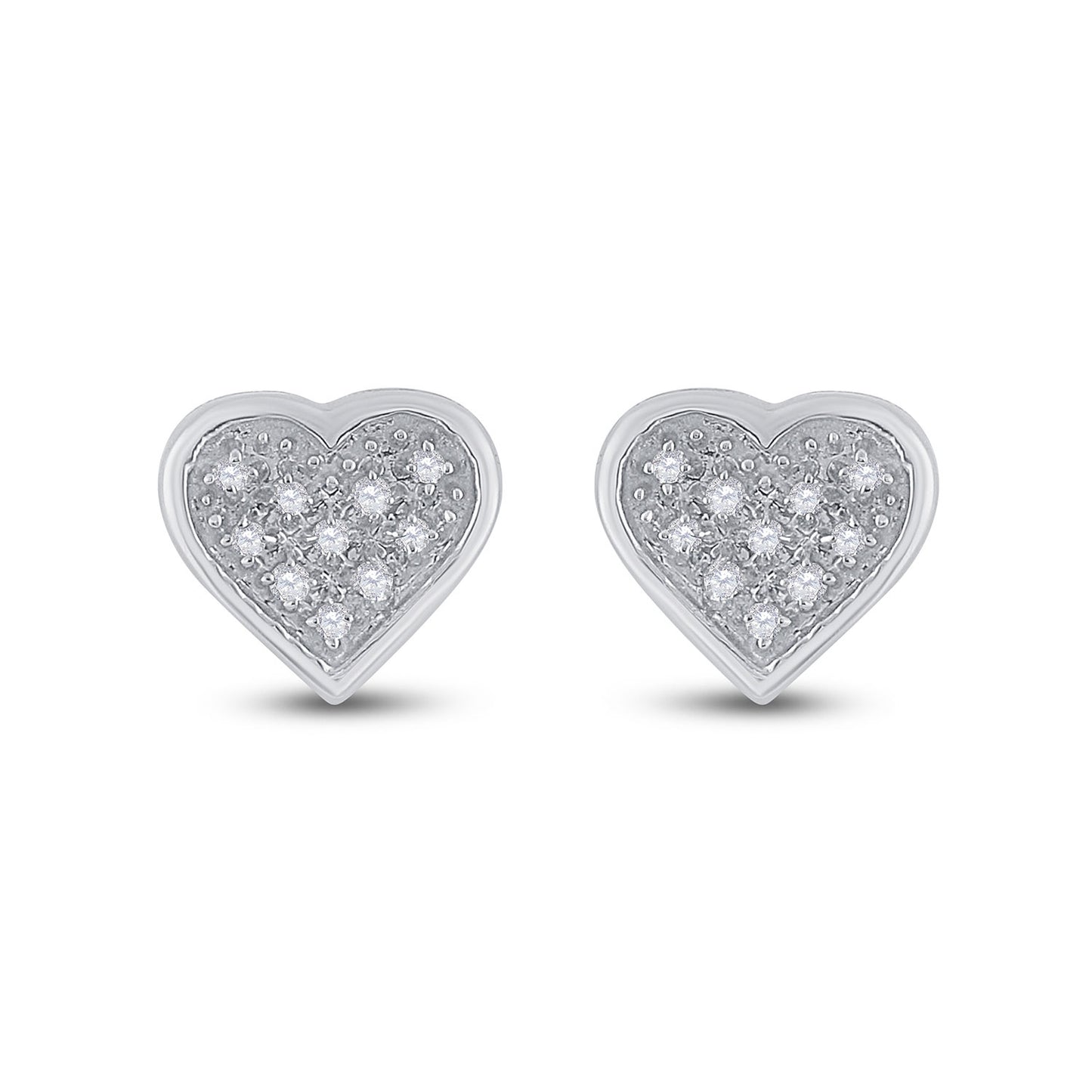 Sterling Silver Womens Round Diamond Heart Earrings 1/20 Cttw