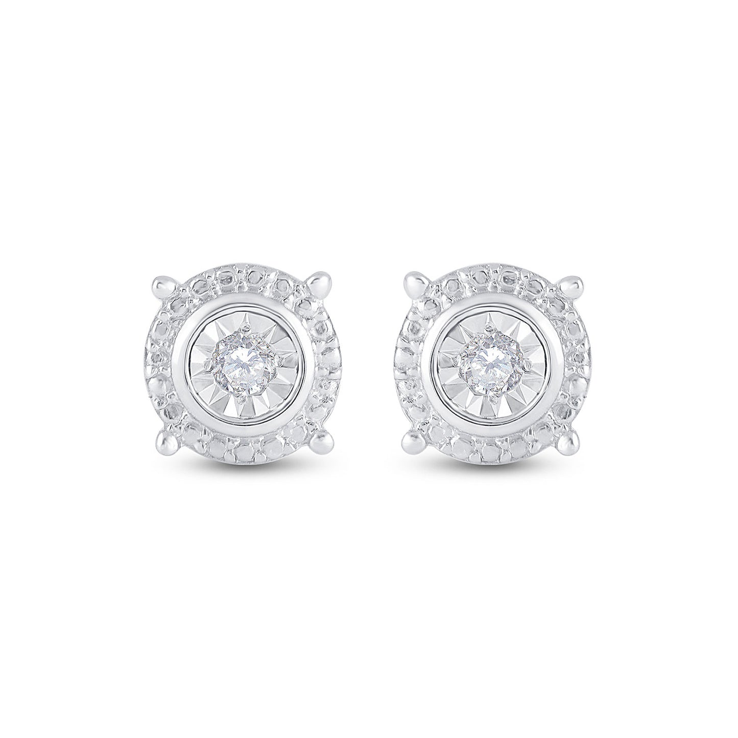 Sterling Silver Womens Round Diamond Stud Earrings 1/10 Cttw