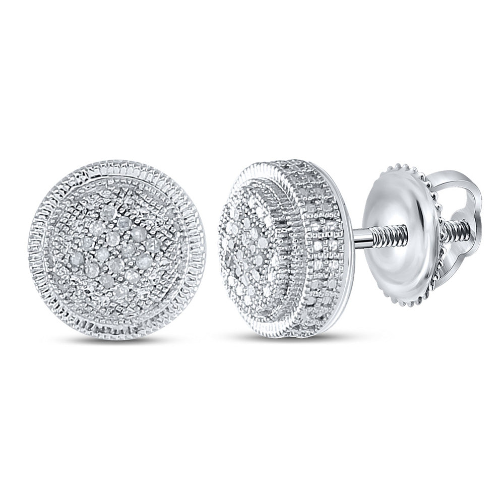 Outlet Sterling Silver Mens Round Diamond Square Earrings 1/10 Cttw