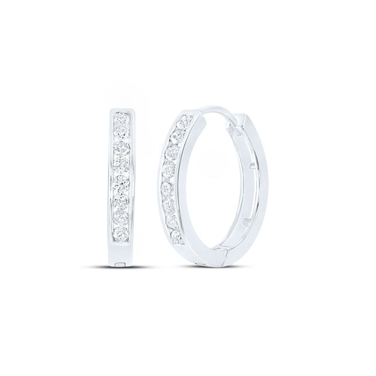 10kt White Gold Womens Round Diamond Hoop Earrings 1/2 Cttw