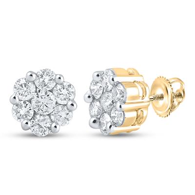 14kt Gold Diamond Flower Cluster Earrings 2 Cttw