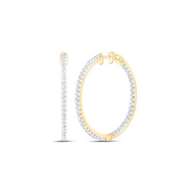 14kt Gold Round Diamond Inside-Outside Hoop Earrings 1-1/2 Cttw