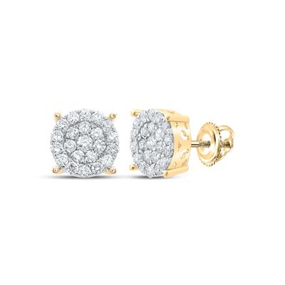 10kt Gold Round Diamond Cluster Earrings 1 Cttw