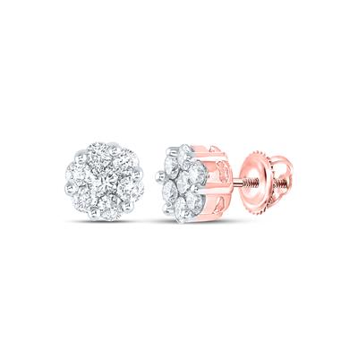 14kt Gold Round Diamond Flower Cluster Earrings 1 Cttw