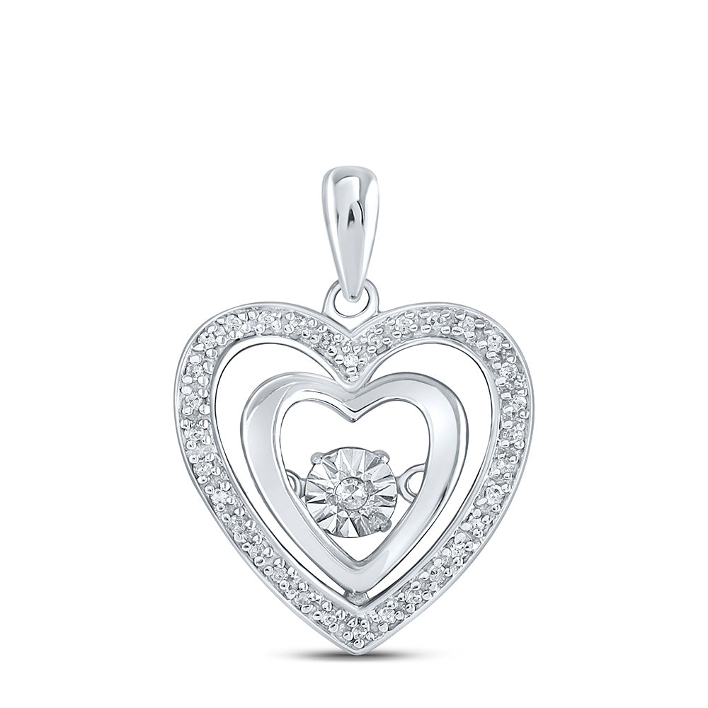 Sterling Silver Womens Round Diamond Heart Moving Twinkle Pendant 1/10 Cttw