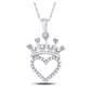 Sterling Silver Womens Round Diamond Crown Heart Pendant 1/10 Cttw