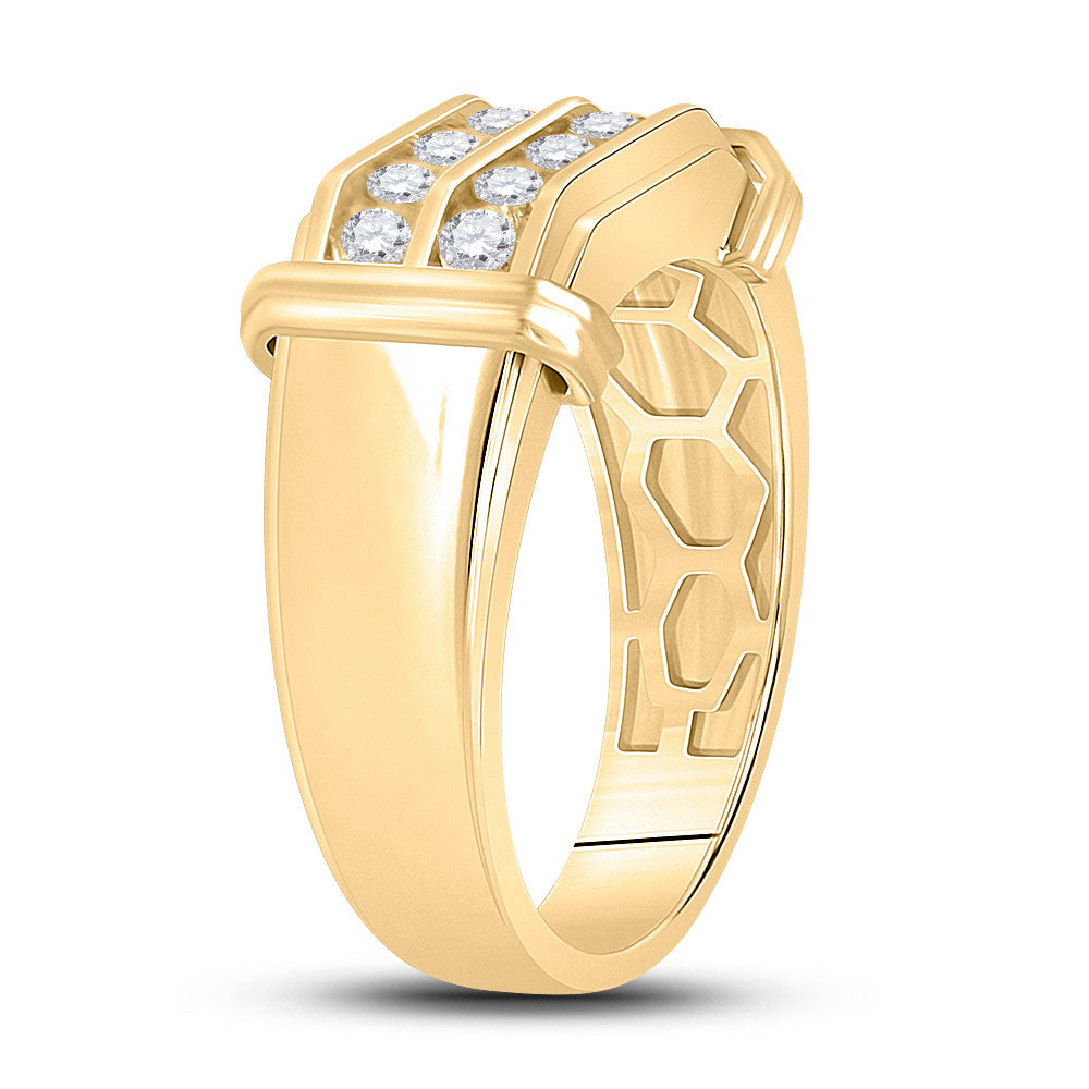 10kt Yellow Gold Mens Round Diamond Double Row Band Ring 7/8 Cttw