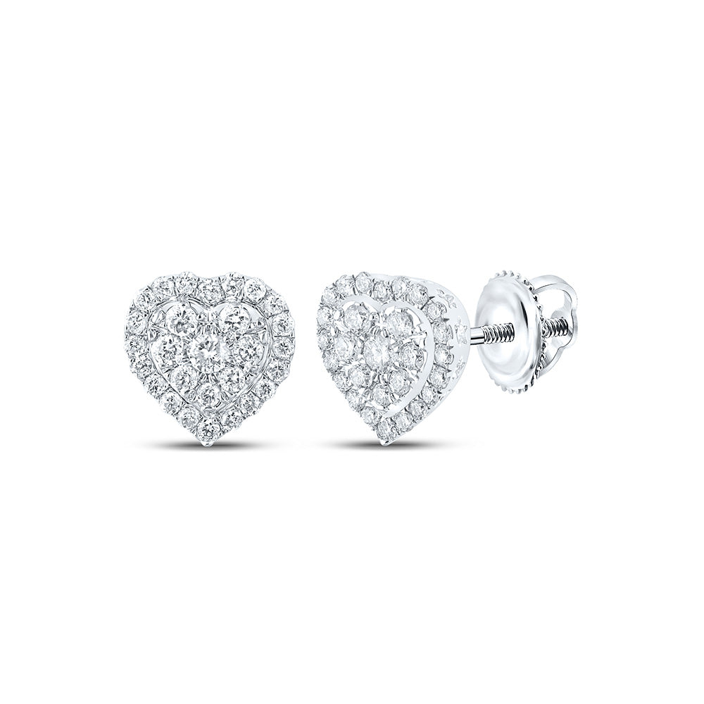 10kt White Gold Womens Round Diamond Heart Earrings 1/4 Cttw