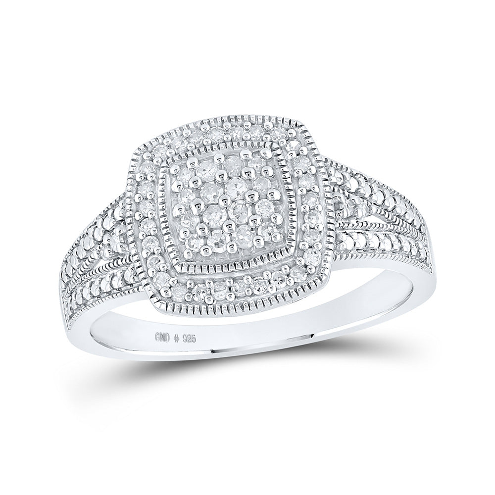Sterling Silver Womens Round Diamond Square Ring 1/4 Cttw