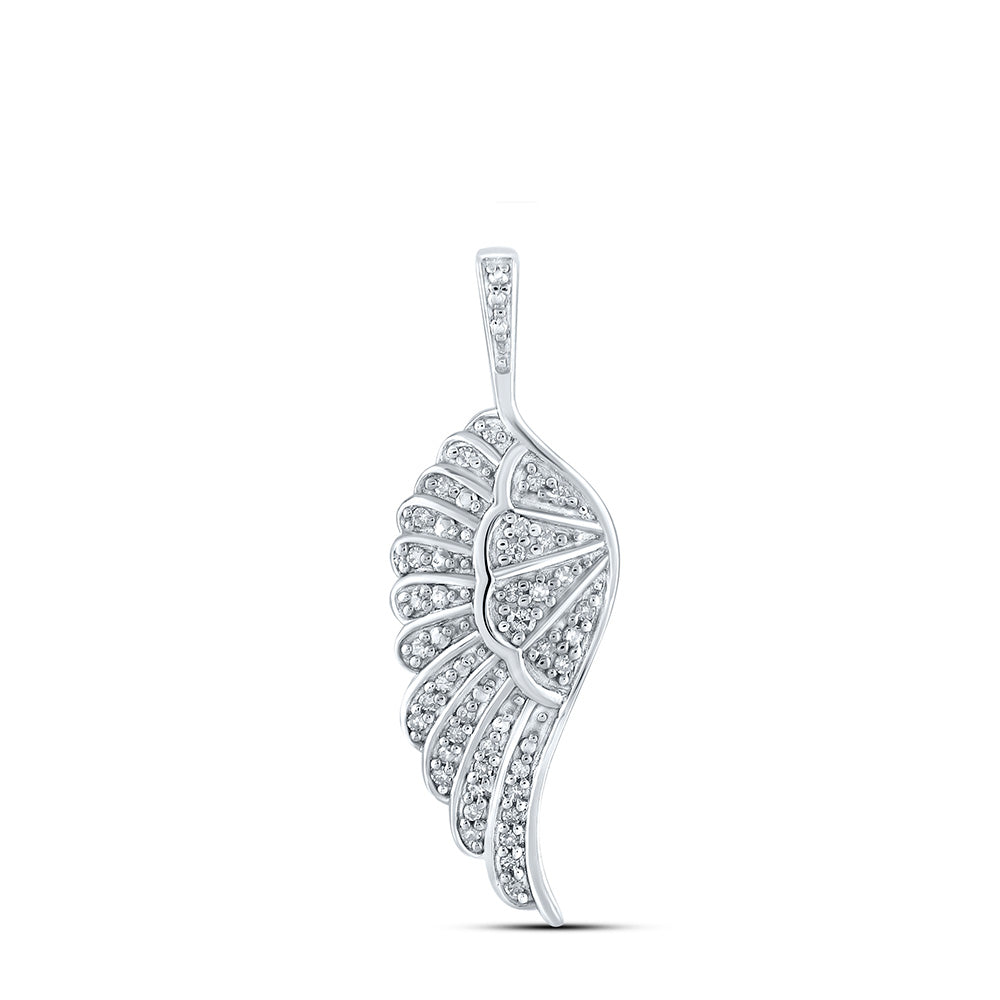 Sterling Silver Womens Round Diamond Wing Fashion Pendant 1/8 Cttw