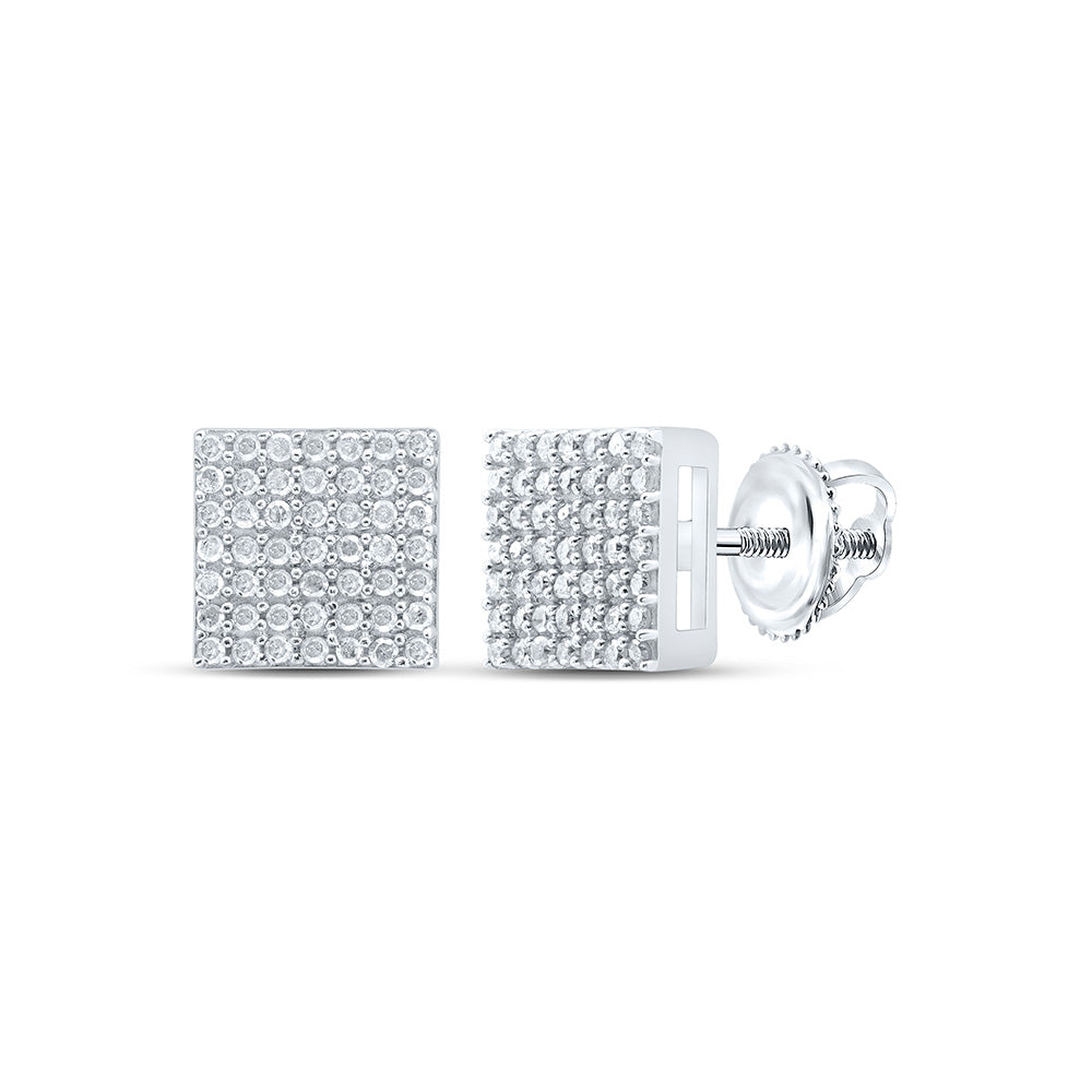Sterling Silver Womens Round Diamond Square Earrings 3/8 Cttw