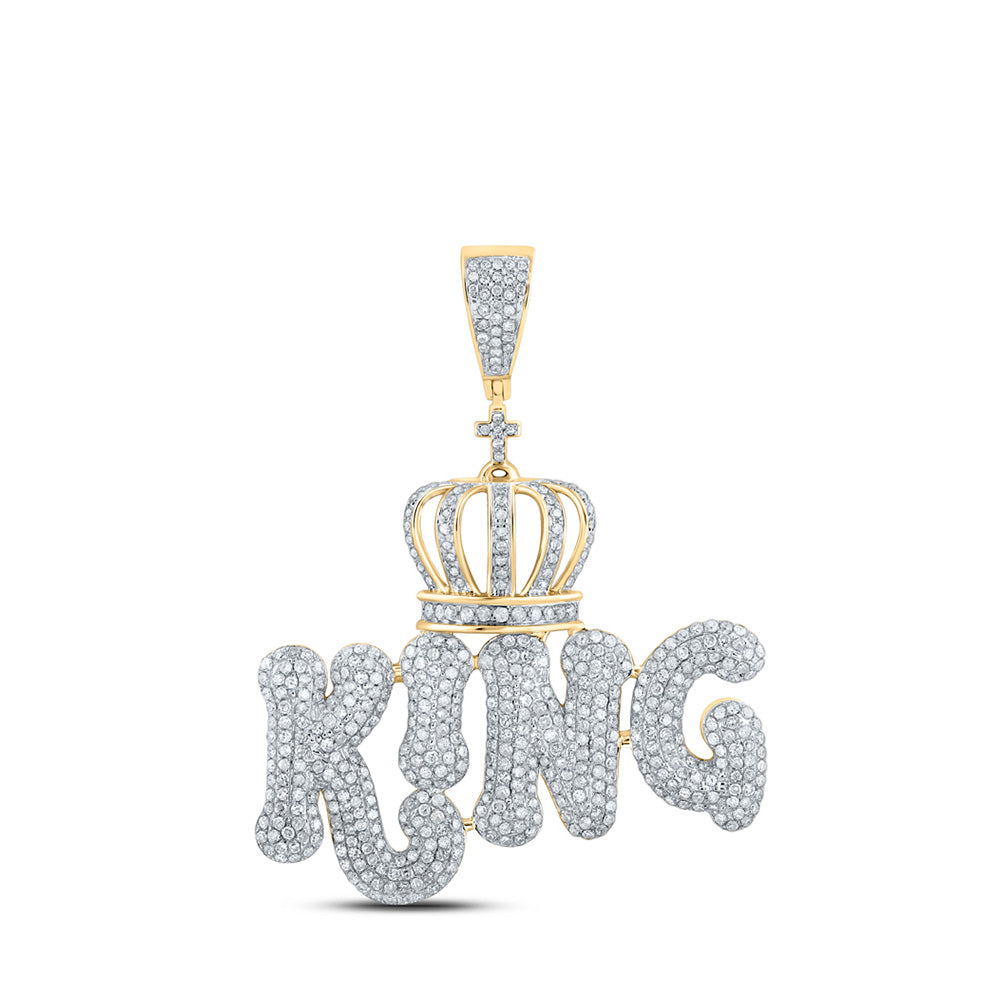 10kt Yellow Gold Mens Round Diamond King Crown Charm Pendant 2-3/8 Cttw