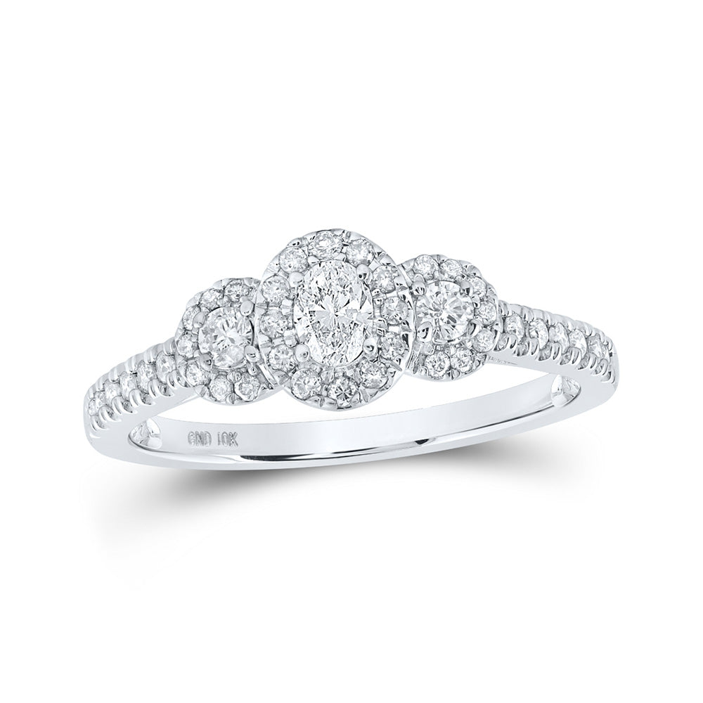 10kt White Gold Oval Diamond 3-stone Bridal Wedding Engagement Ring 1/2 Cttw