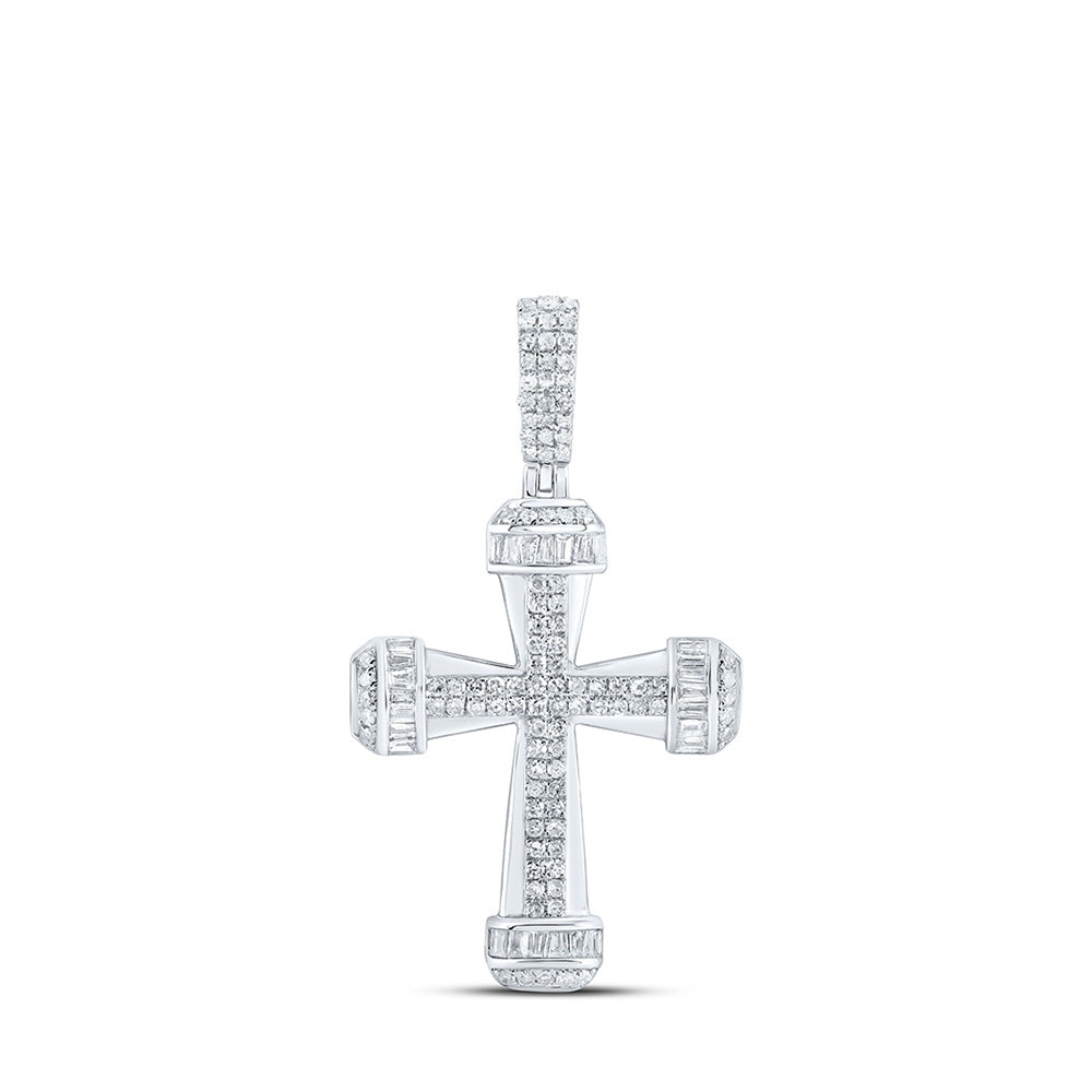 Sterling Silver Womens Baguette Diamond Cross Pendant 1 Cttw
