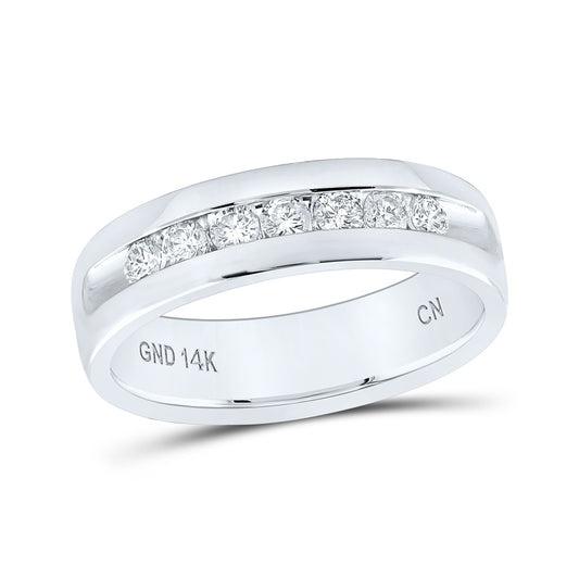 14kt White Gold Mens Round Diamond Wedding Single Row Band Ring 1/2 Cttw