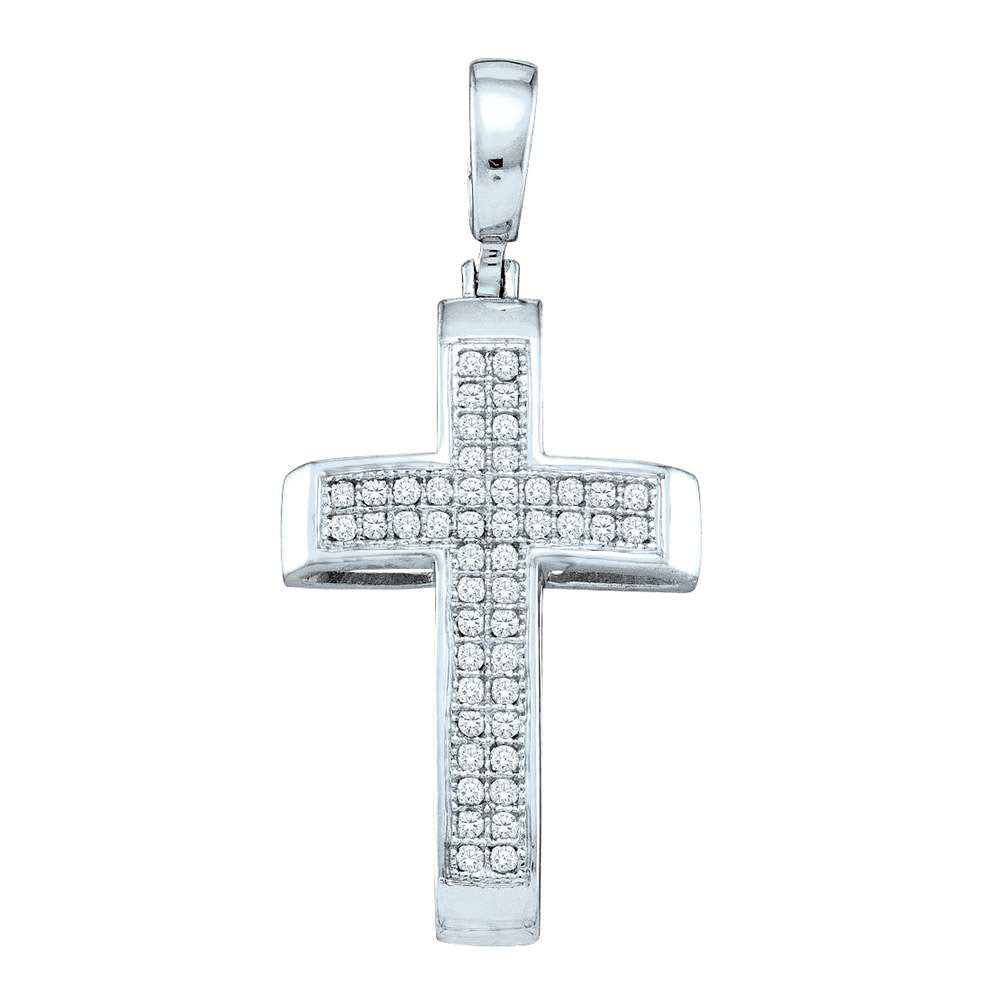 Sterling Silver Womens Round Pave-set Diamond Cross Pendant 1/6 Cttw