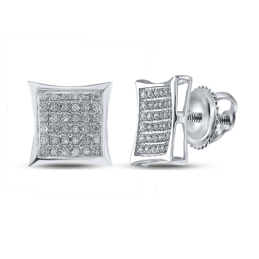 Sterling Silver Mens Round Diamond Kite Square Earrings 1/4 Cttw