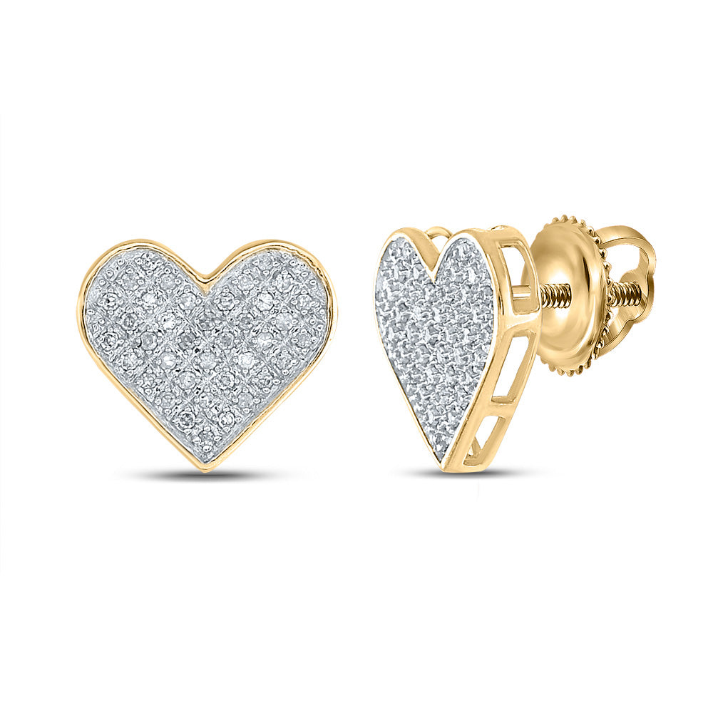 Yellow-tone Sterling Silver Womens Round Diamond Heart Earrings 1/4 Cttw